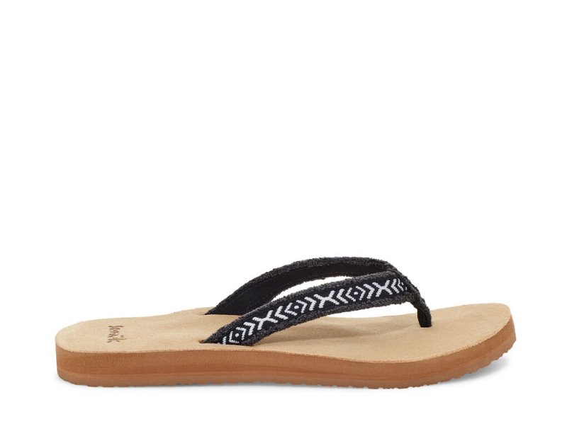 Women\'s Sanuk Fraidy Tribal Hemp Flip Flops Black / White | 1574-AWYTI