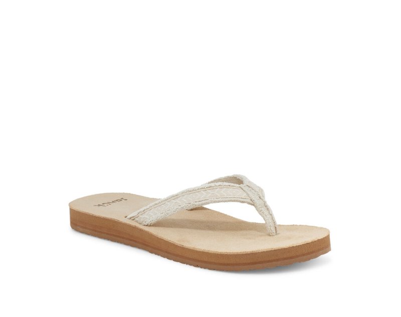 Women's Sanuk Fraidy Tribal Hemp Sandals Beige | 1597-QFKSO