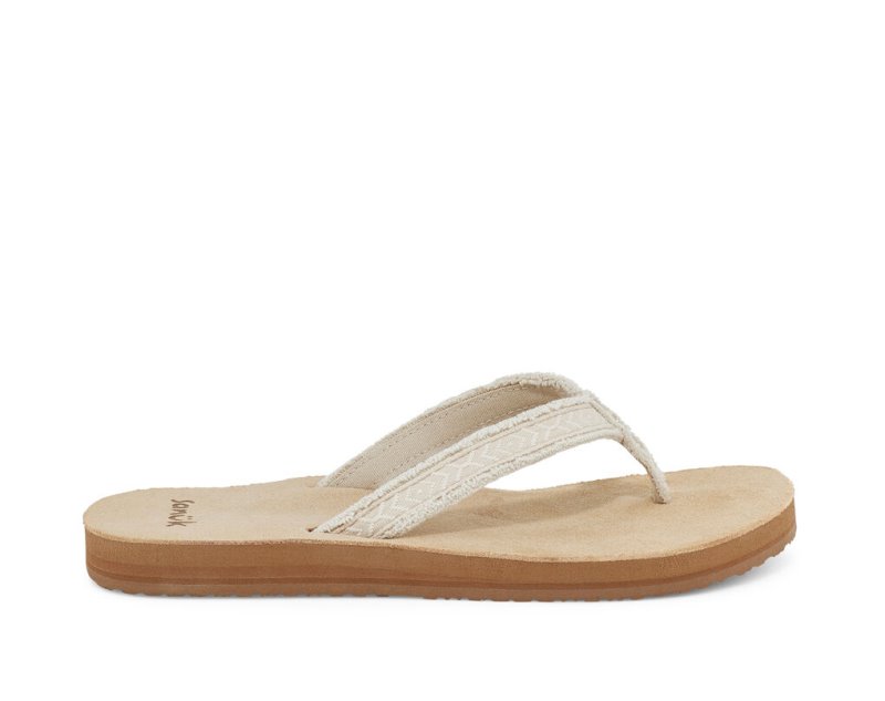 Women\'s Sanuk Fraidy Tribal Hemp Sandals Beige | 1597-QFKSO