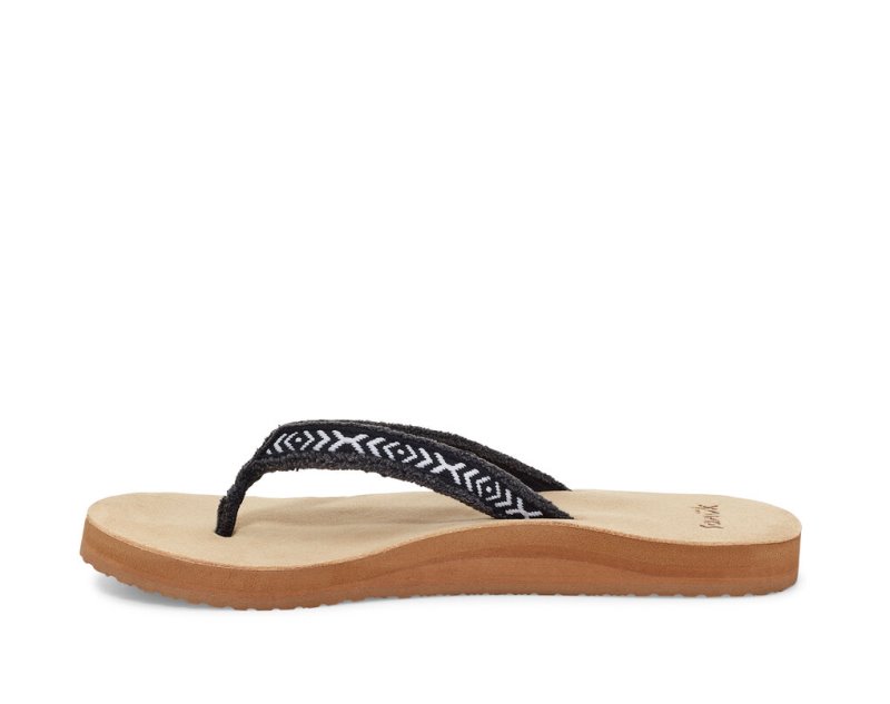 Women's Sanuk Fraidy Tribal Hemp Sandals Black / White | 6231-PASCN