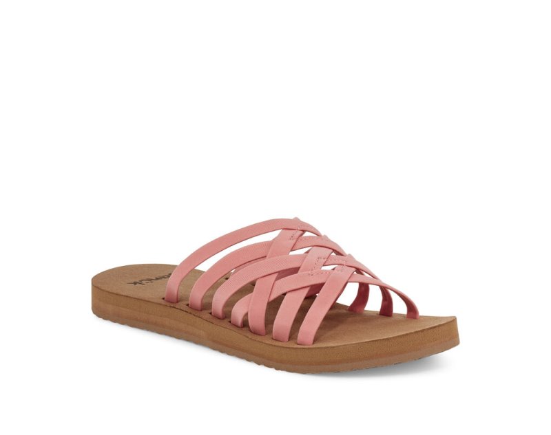 Women's Sanuk Rio Slide Flip Flops Pink / Brown | 0581-IVUQK