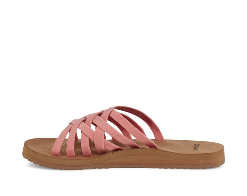 Women's Sanuk Rio Slide Flip Flops Pink / Brown | 0581-IVUQK