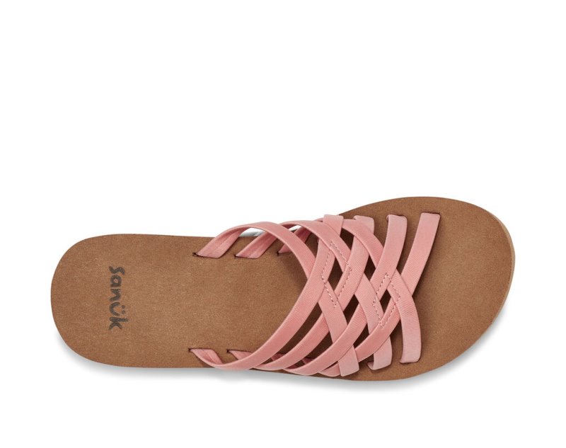 Women's Sanuk Rio Slide Flip Flops Pink / Brown | 0581-IVUQK