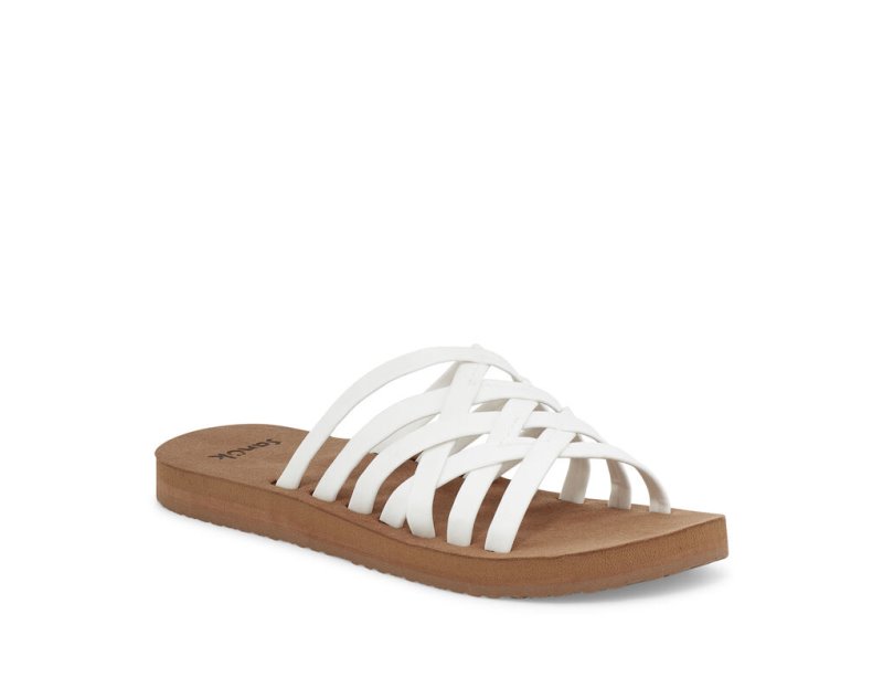 Women's Sanuk Rio Slide Flip Flops White / Brown | 5938-BRQIO