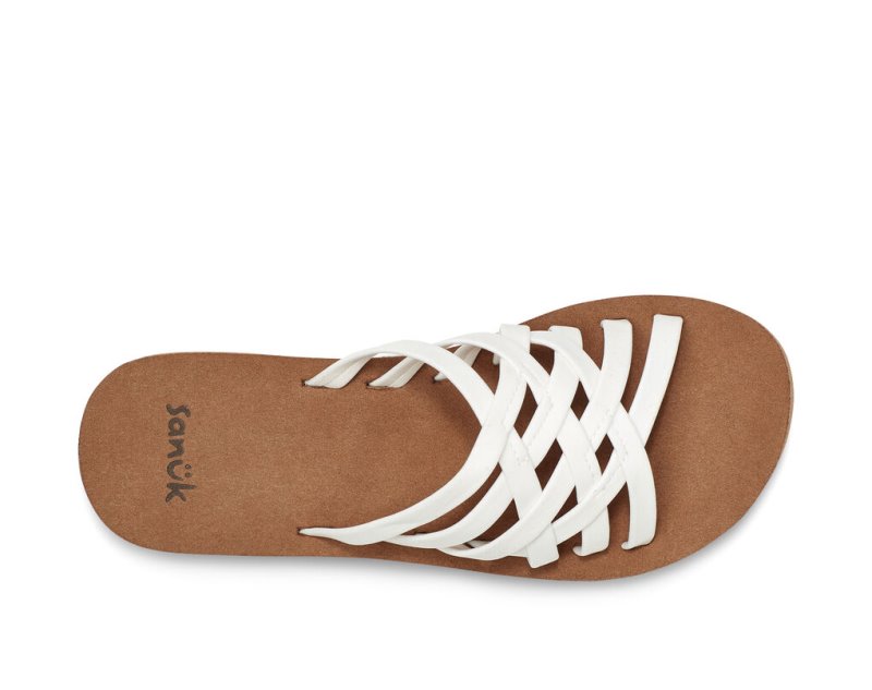 Women's Sanuk Rio Slide Flip Flops White / Brown | 5938-BRQIO