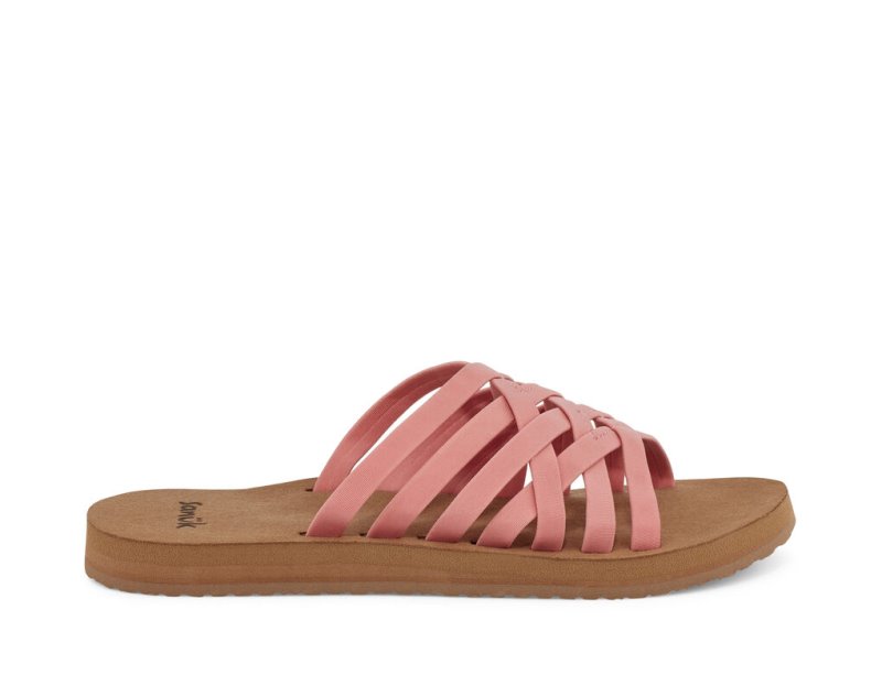 Women\'s Sanuk Rio Slide Sandals Pink / Brown | 2098-HQAYW