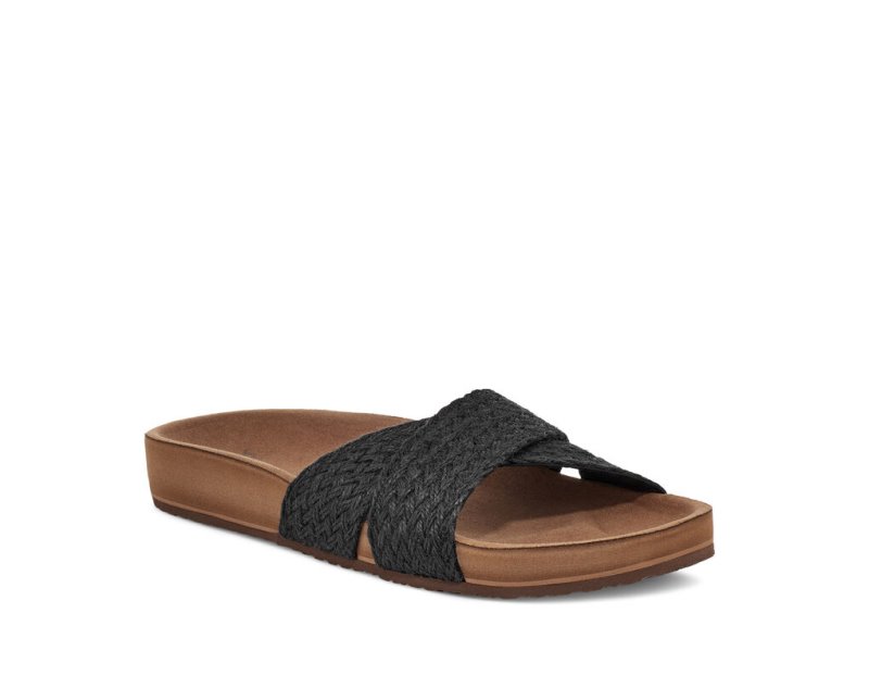 Women's Sanuk She Cruzy Jute Vegan Slide Flip Flops Black | 3785-EMWPL