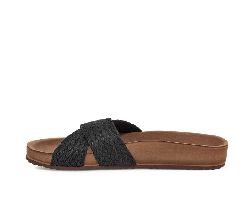 Women's Sanuk She Cruzy Jute Vegan Slide Flip Flops Black | 3785-EMWPL