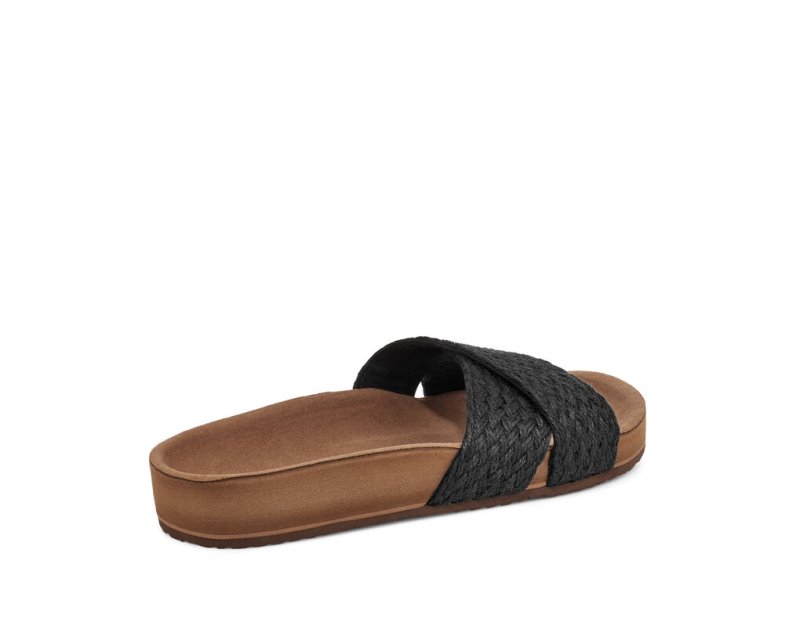 Women's Sanuk She Cruzy Jute Vegan Slide Flip Flops Black | 3785-EMWPL