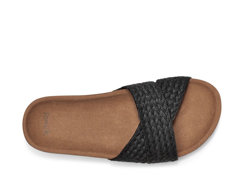 Women's Sanuk She Cruzy Jute Vegan Slide Flip Flops Black | 3785-EMWPL