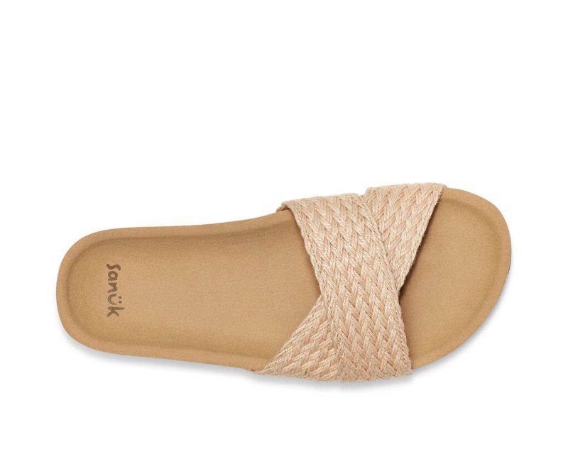 Women's Sanuk She Cruzy Jute Vegan Slide Flip Flops Beige | 4215-HDPWE