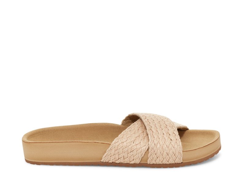 Women\'s Sanuk She Cruzy Jute Vegan Slide Sandals Beige | 8974-BKXED