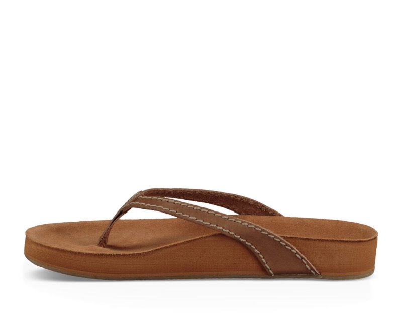 Women's Sanuk She Loungy Leather Flip Flops Brown | 0485-PUEIG