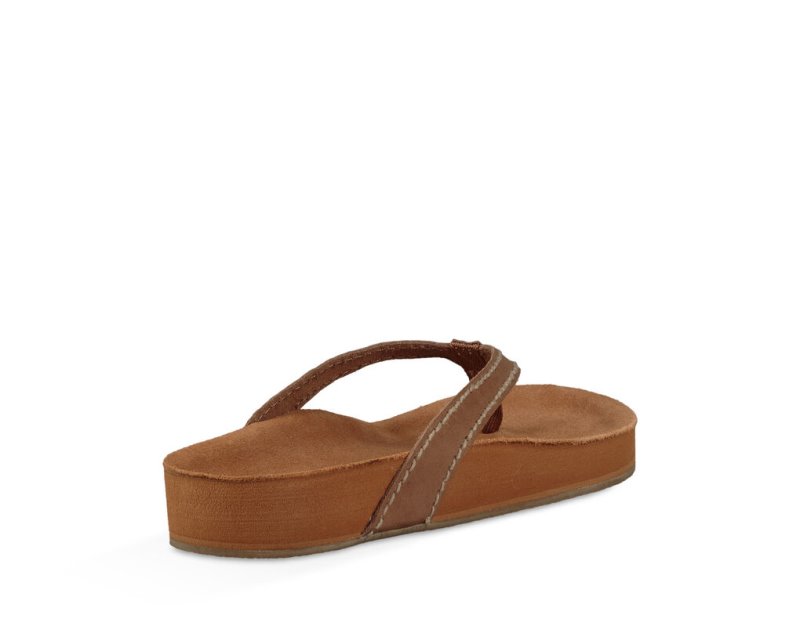 Women's Sanuk She Loungy Leather Flip Flops Brown | 0485-PUEIG