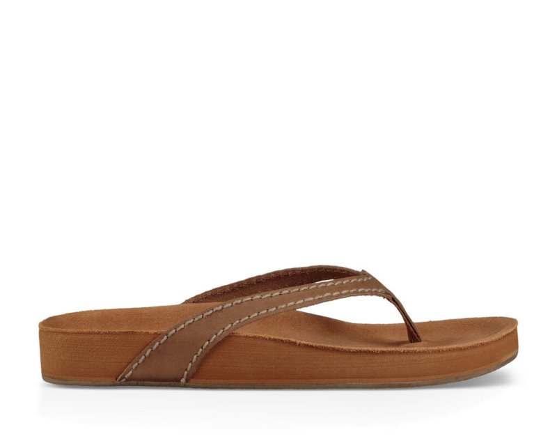 Women\'s Sanuk She Loungy Leather Flip Flops Brown | 0485-PUEIG