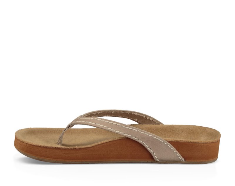 Women's Sanuk She Loungy Leather Flip Flops Beige | 4721-KHDNJ