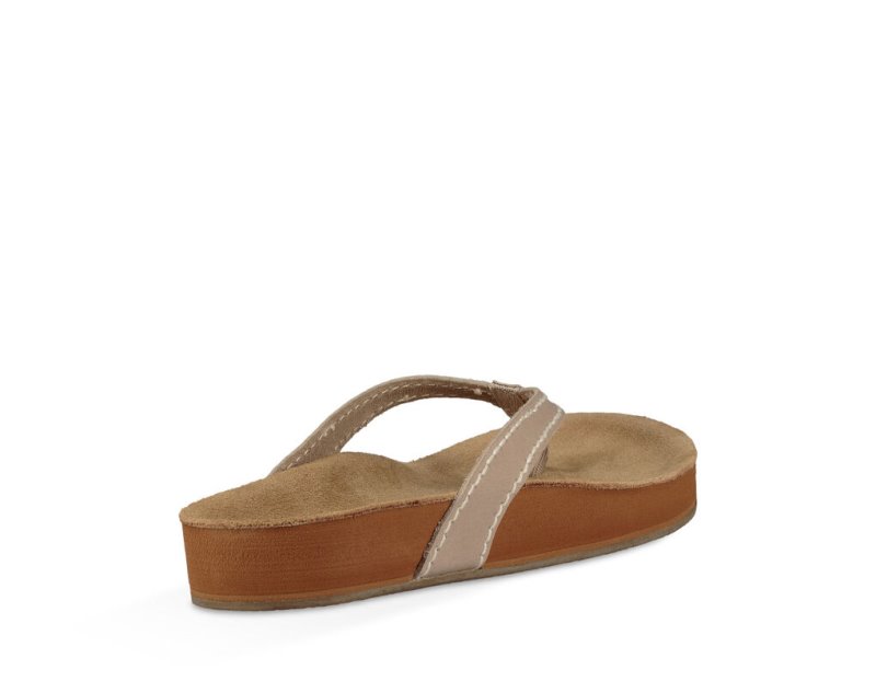 Women's Sanuk She Loungy Leather Flip Flops Beige | 4721-KHDNJ