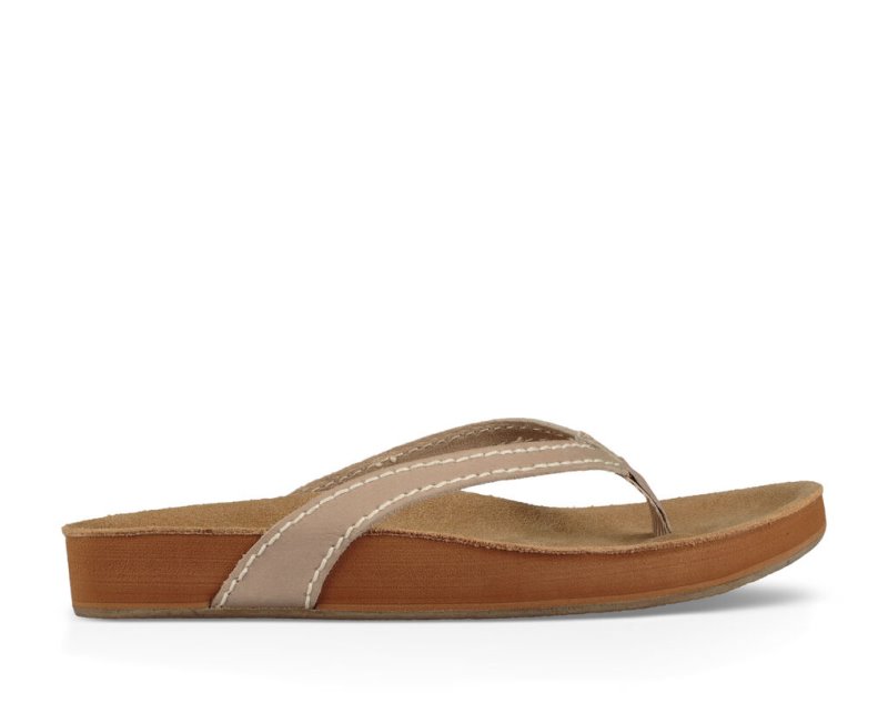 Women\'s Sanuk She Loungy Leather Flip Flops Beige | 4721-KHDNJ