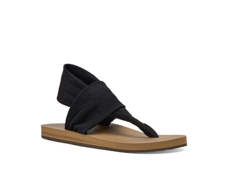 Women's Sanuk Sling St Vegan Sandals Black / Brown | 8763-SICMQ