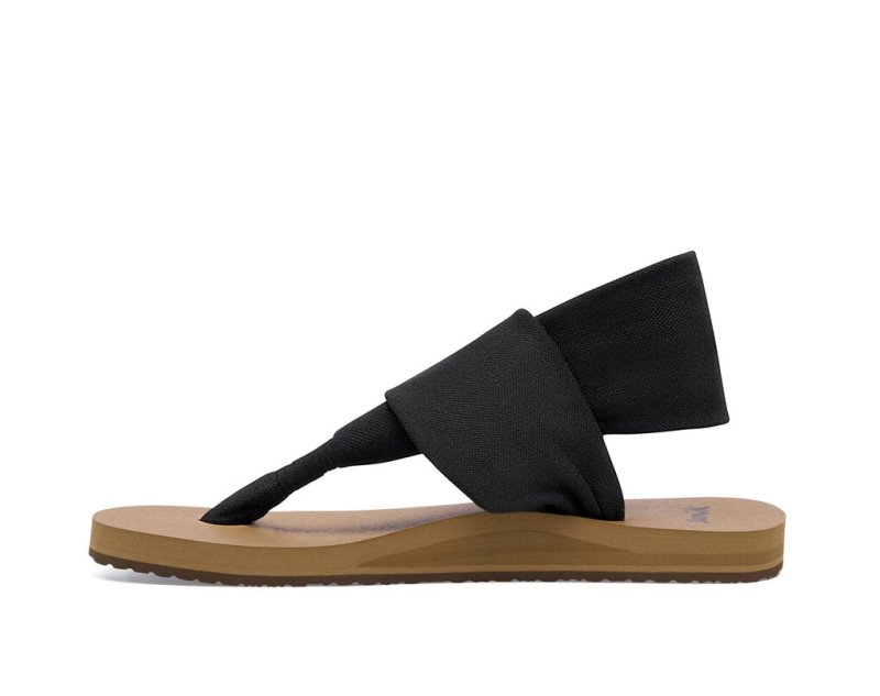 Women's Sanuk Sling St Vegan Sandals Black / Brown | 8763-SICMQ