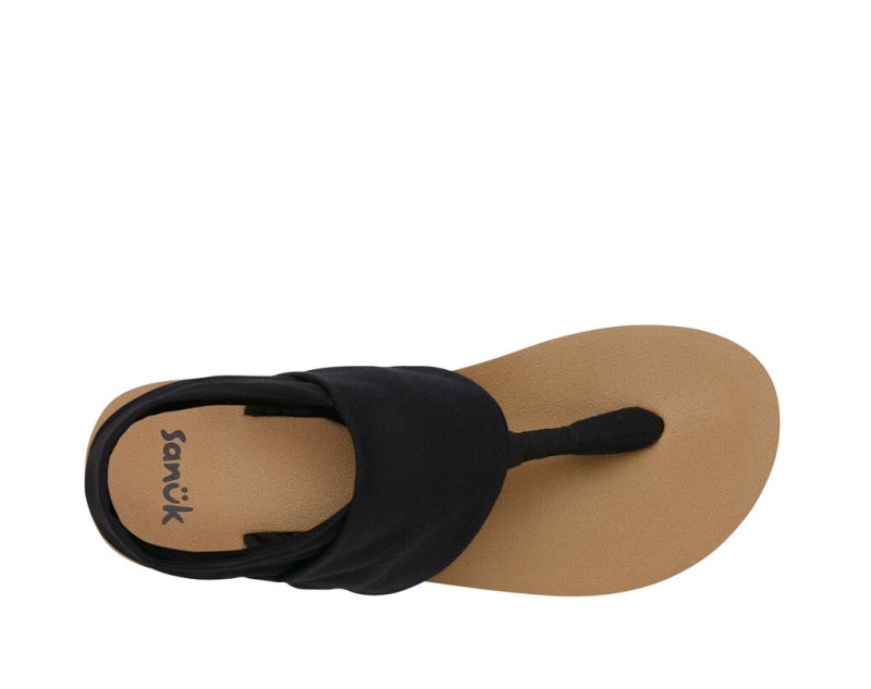 Women's Sanuk Sling St Vegan Sandals Black / Brown | 8763-SICMQ