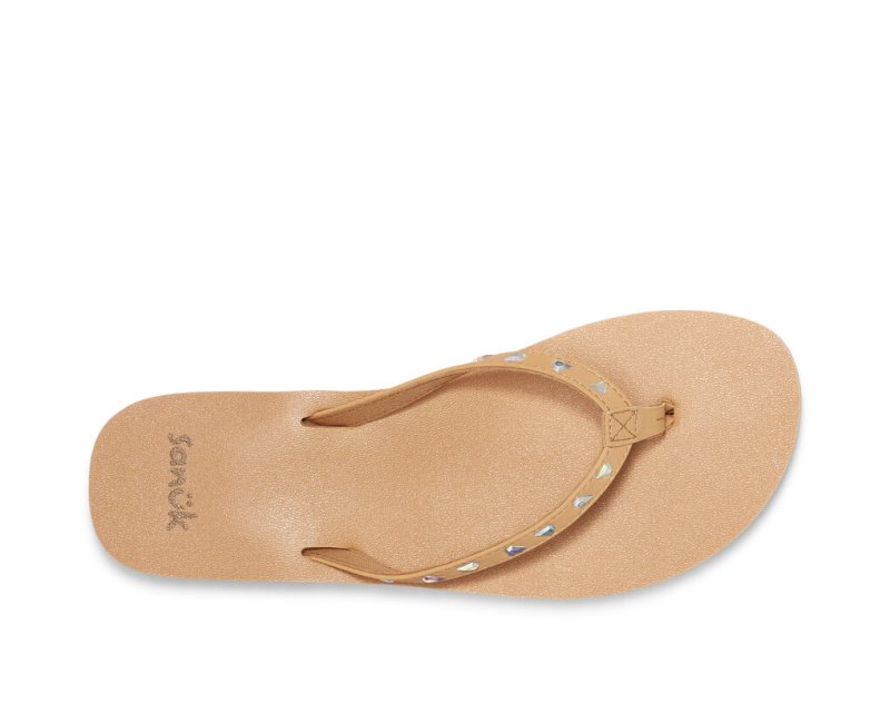 Women's Sanuk Yoga Joy Bling Rhinestone Flip Flops Khaki | 1432-ZTSKQ