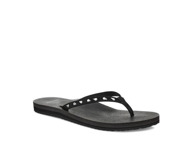 Women's Sanuk Yoga Joy Bling Rhinestone Flip Flops Black | 9358-KRPXM