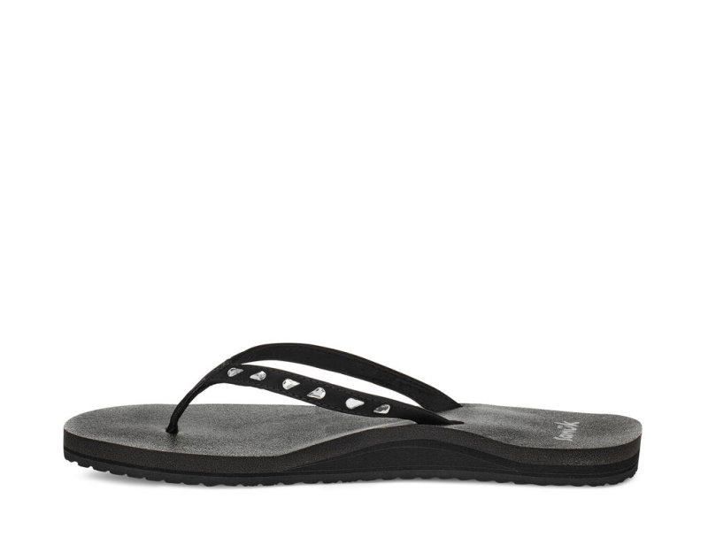 Women's Sanuk Yoga Joy Bling Rhinestone Flip Flops Black | 9358-KRPXM