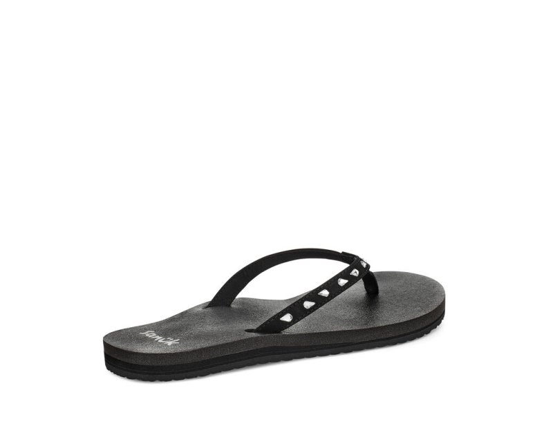 Women's Sanuk Yoga Joy Bling Rhinestone Flip Flops Black | 9358-KRPXM