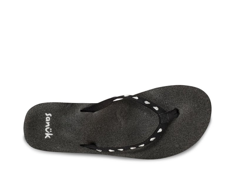 Women's Sanuk Yoga Joy Bling Rhinestone Flip Flops Black | 9358-KRPXM