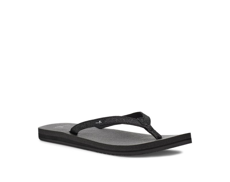 Women's Sanuk Yoga Joy Sparkle Flip Flops Black | 4751-FGHVX