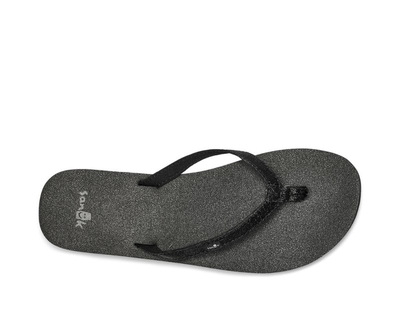 Women's Sanuk Yoga Joy Sparkle Flip Flops Black | 4751-FGHVX