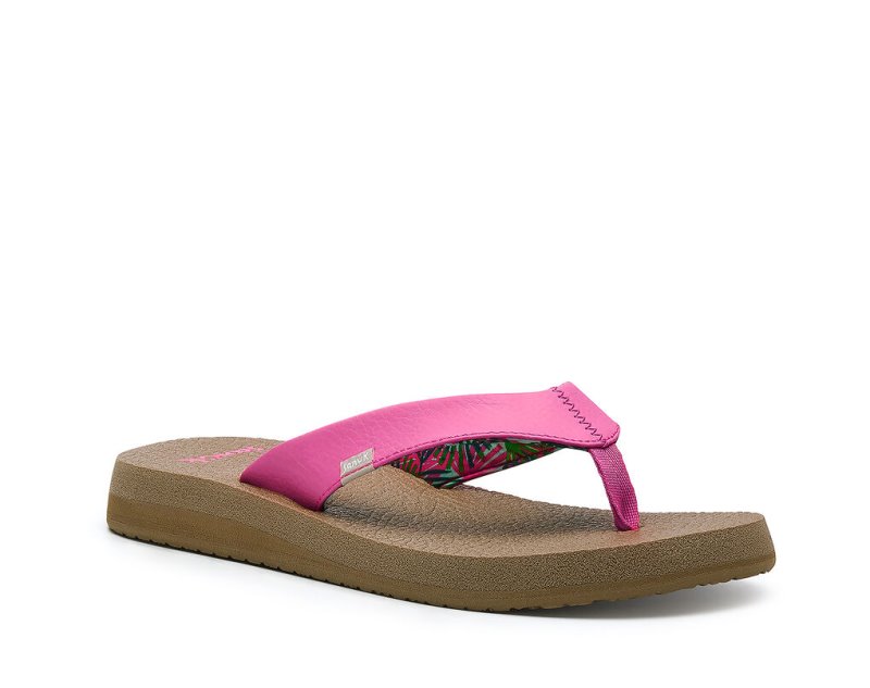 Women's Sanuk Yoga Mat Cushioned Flip Flops Pink | 4620-KSJBH