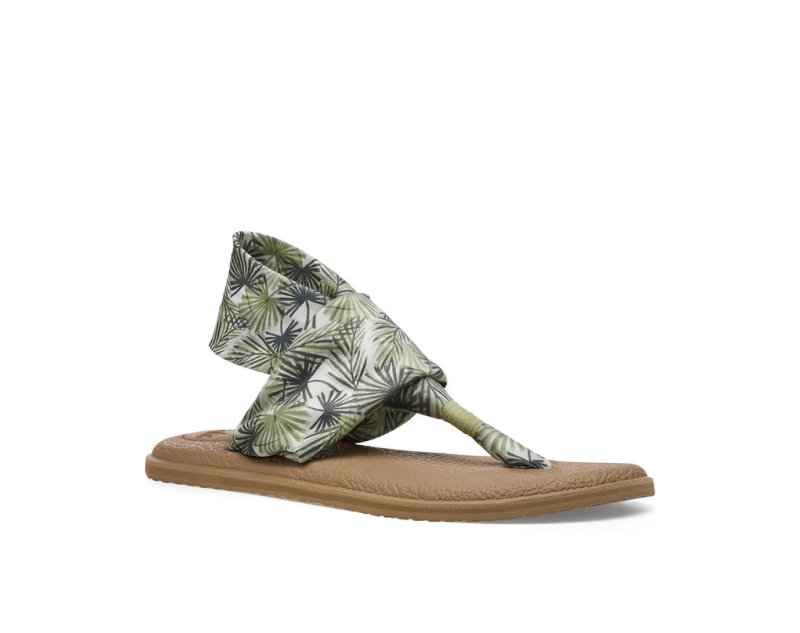 Women's Sanuk Yoga Slings 2 Tropical Vegan Sandals Olive | 3975-XWQYA