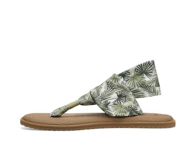 Women's Sanuk Yoga Slings 2 Tropical Vegan Sandals Olive | 3975-XWQYA