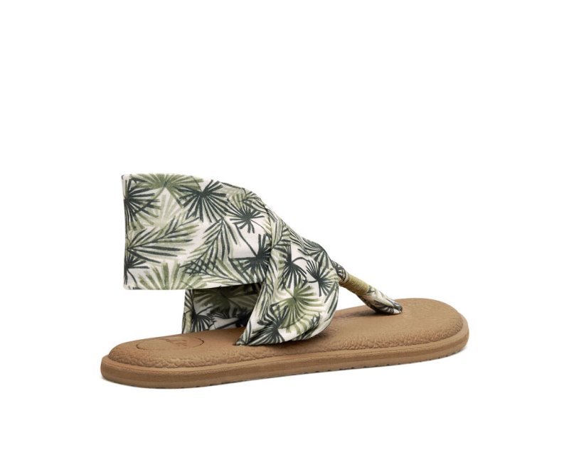 Women's Sanuk Yoga Slings 2 Tropical Vegan Sandals Olive | 3975-XWQYA