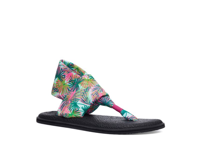 Women's Sanuk Yoga Slings 2 Tropical Vegan Sandals Black | 6890-NQLAK