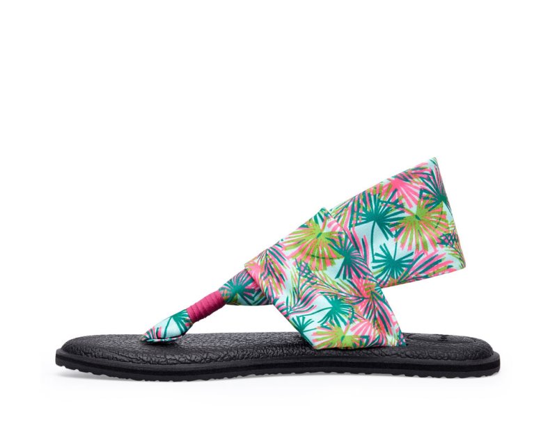 Women's Sanuk Yoga Slings 2 Tropical Vegan Sandals Black | 6890-NQLAK