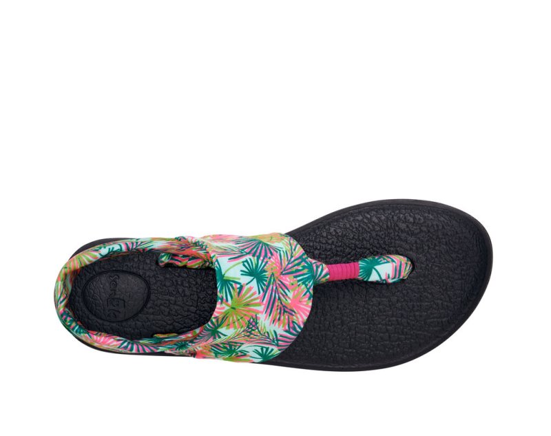 Women's Sanuk Yoga Slings 2 Tropical Vegan Sandals Black | 6890-NQLAK