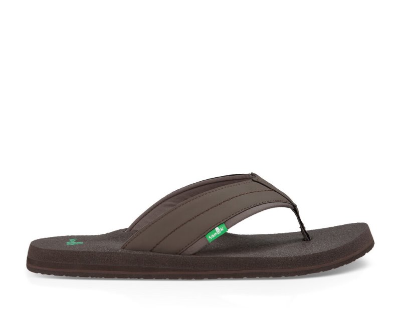 Men's Sanuk Beer Cozy 2 Flip Flops Dark Brown | 2581-SLIRE