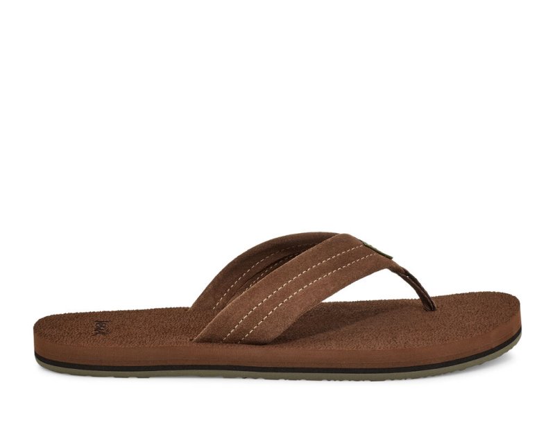 Men's Sanuk Beer Cozy Stacker Suede Flip Flops Brown | 5913-TYOSP