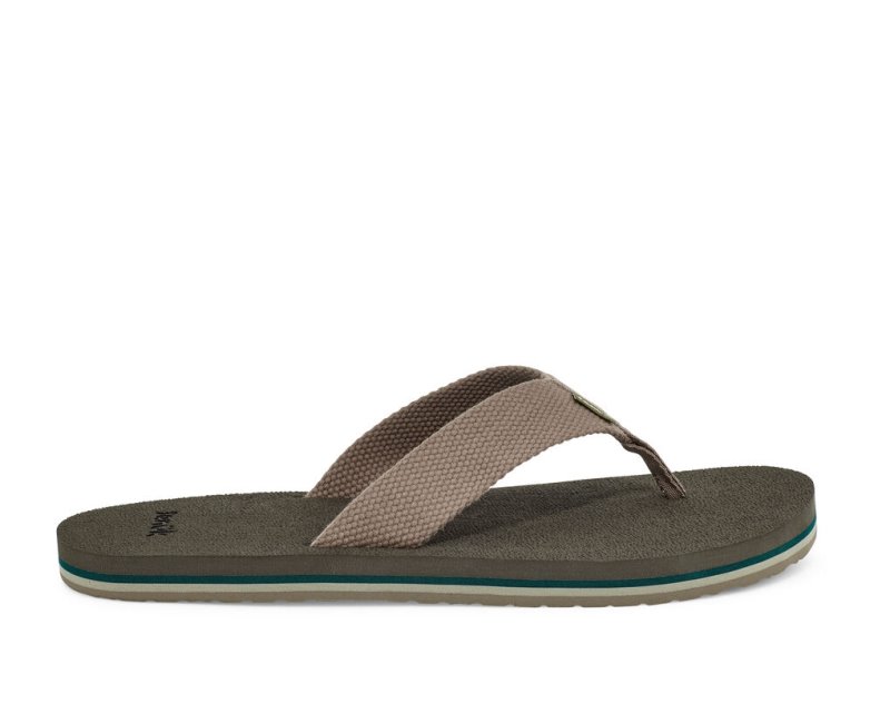 Men's Sanuk Beer Cozy Stacker Webbing Flip Flops Beige | 4781-GVNHY