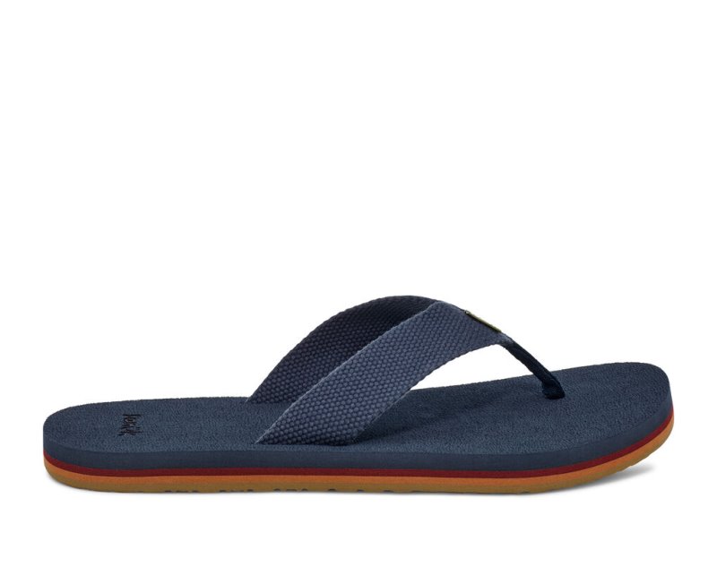 Men's Sanuk Beer Cozy Stacker Webbing Flip Flops Blue | 7615-GUAMB