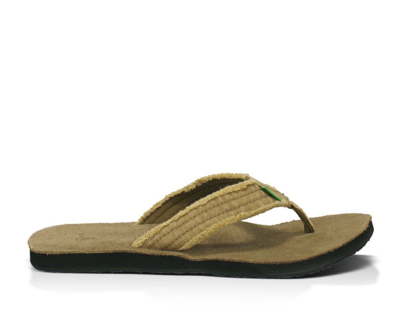 Men's Sanuk Fraid Not Flip Flops Khaki | 6041-VDYXP