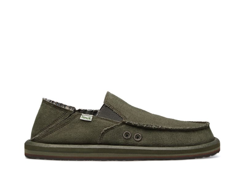 Men's Sanuk Vagabond Soft Top Hemp Collapsible Heel Shoes Olive | 1720-LSQTC