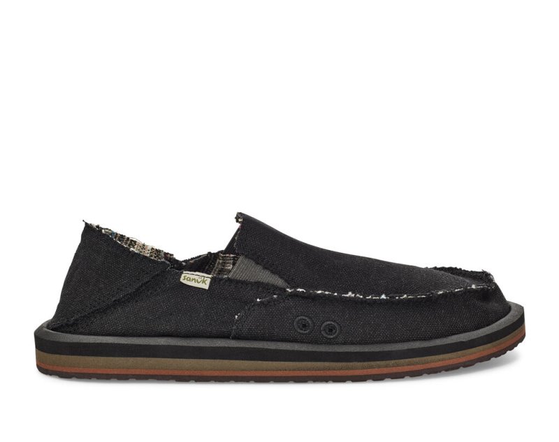 Men's Sanuk Vagabond Soft Top Hemp Collapsible Heel Shoes Black | 4750-VHBMQ