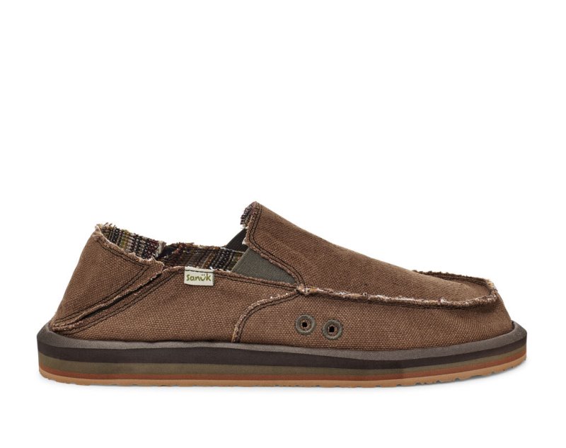 Men's Sanuk Vagabond Soft Top Hemp Collapsible Heel Shoes Brown | 5983-IEWBF