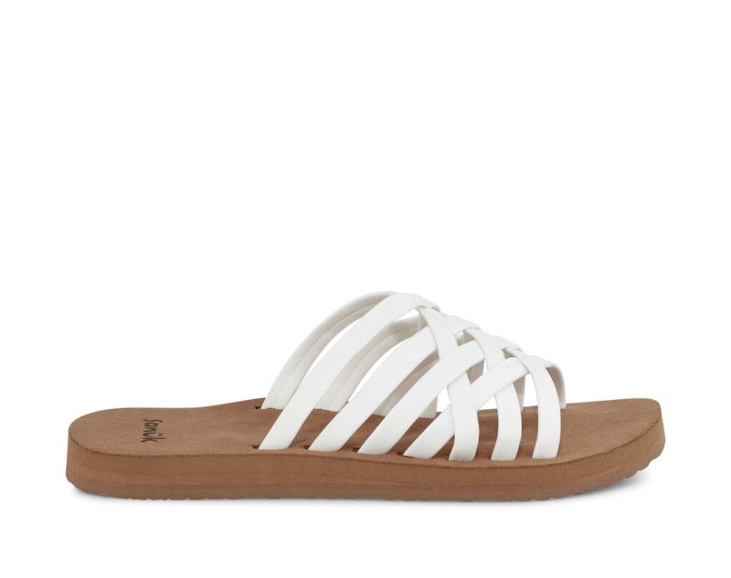 Women's Sanuk Rio Slide Sandals White / Brown | 5740-WTRUV