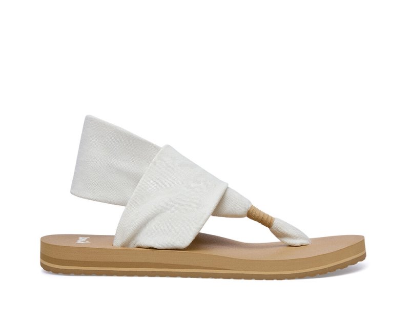 Women's Sanuk Sling St Vegan Sandals White / Brown | 2487-TVRHB