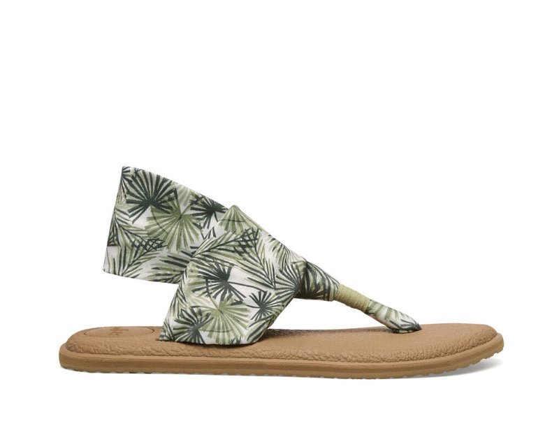 Women's Sanuk Yoga Slings 2 Tropical Vegan Sandals Olive | 3975-XWQYA